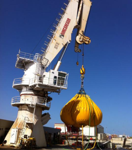 Proof load testing 150 Te knuckle boom crane on deepwater DSV.