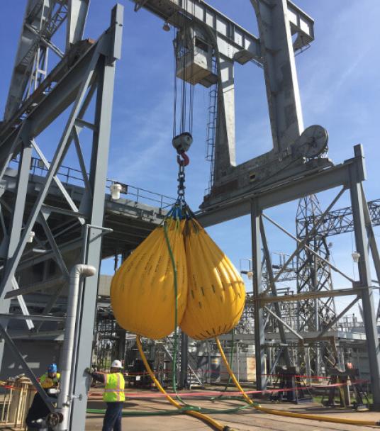 Proof load testing 55 ton power station gantry crane.